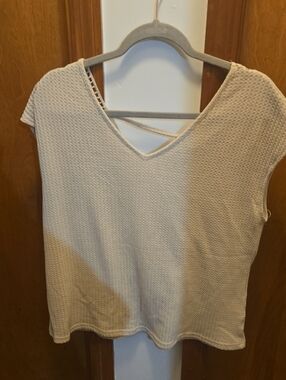Women’s Cream V-Neck Textured Top with Back Strap